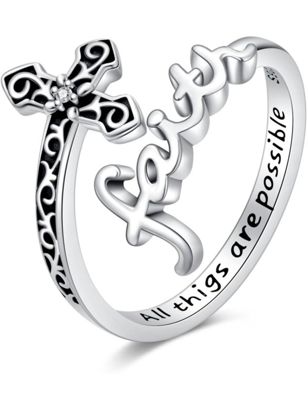 925 Sterling Silver Cross Rings for Women - Christian Faith Jewelry Gifts for